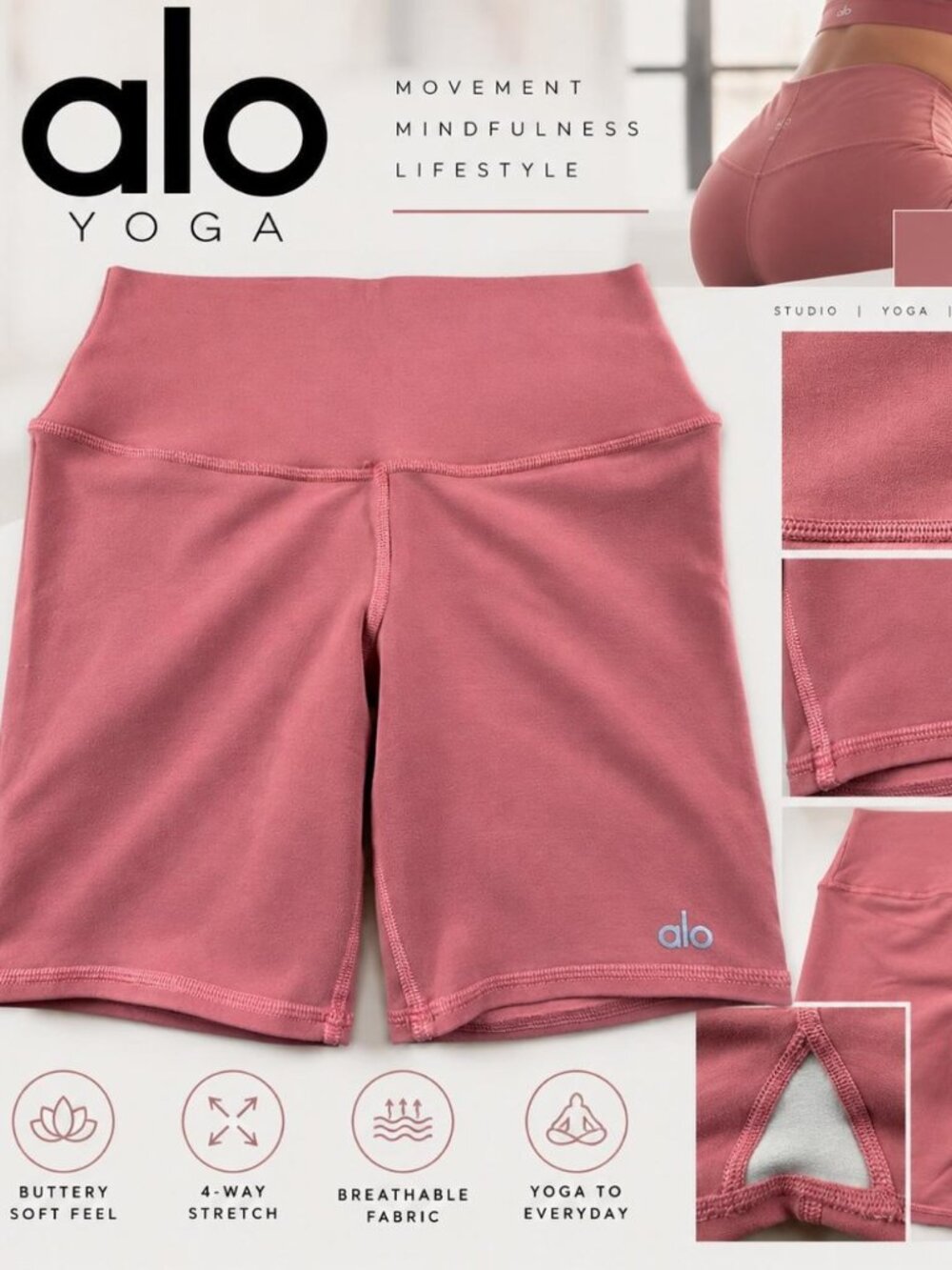 Alo Yoga Airbrusg high-waisted biker shorts dusty rose / mauve pink Size Small